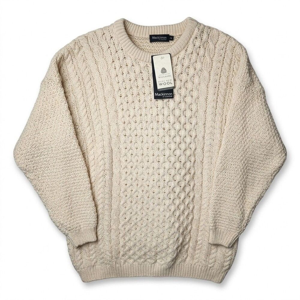 Vintage Mackinnon Scotland Wool Sweater Chunky Aran Cable Knit XL Fisherman NEW